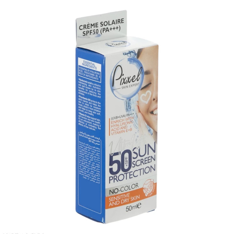 کرم ضد آفتاب بدون رنگ پیکسل spf50 اصلی پوست خشک و حساس