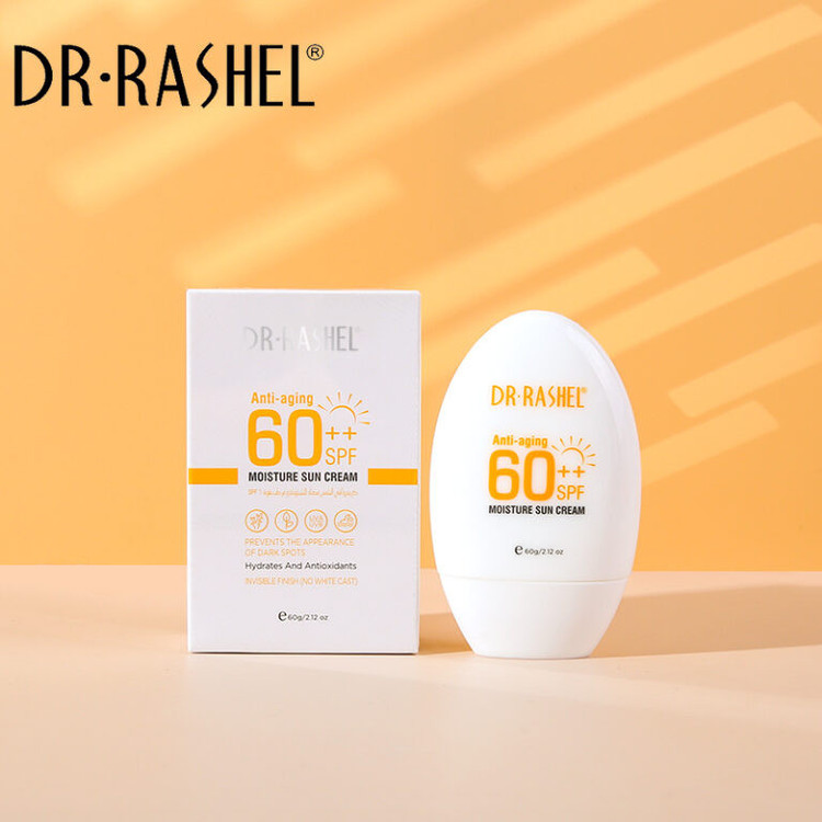 کرم ضد آفتاب بدون رنگ دکتر راشل spf60 مناسب برای انواع پوست حجم 60میل